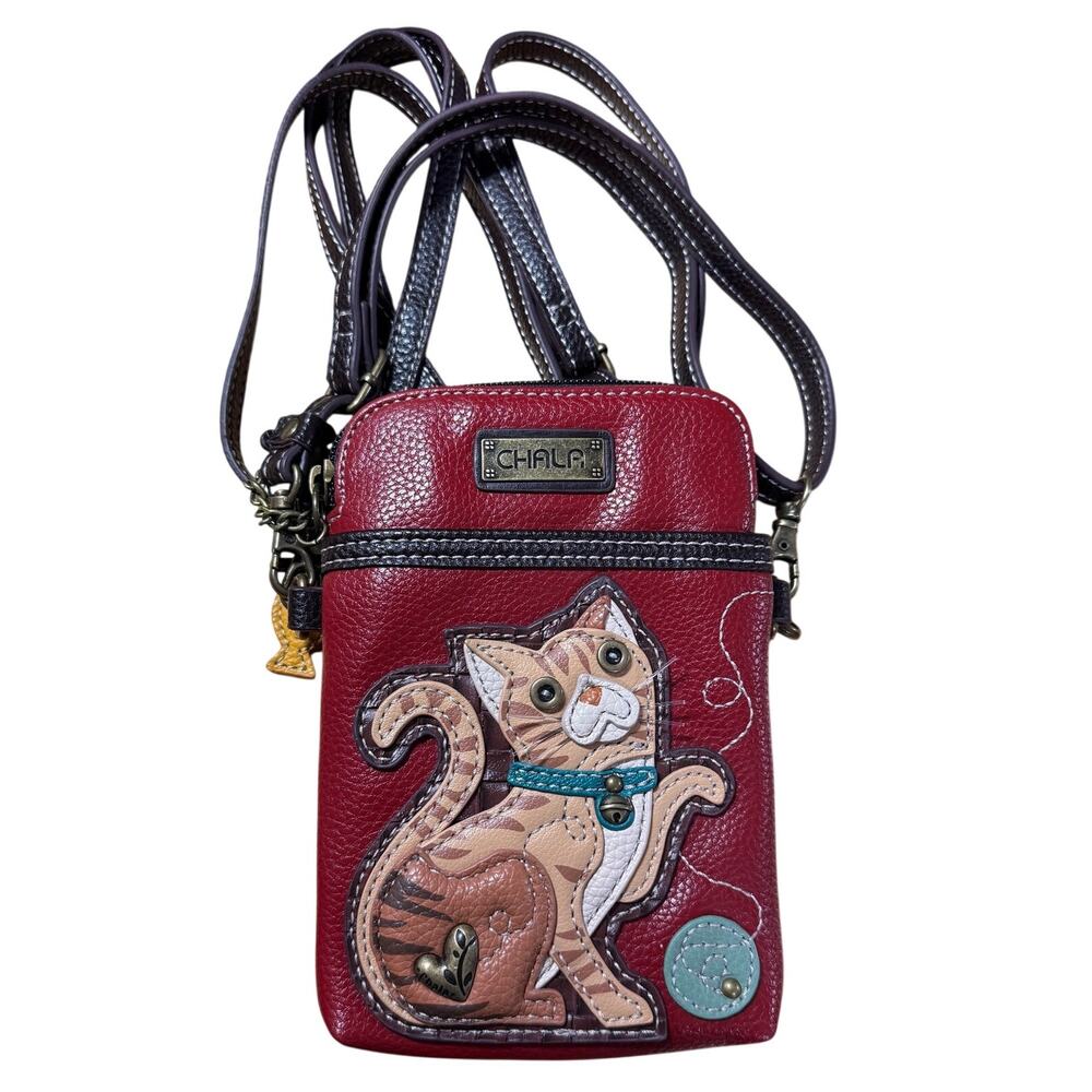 Chala Orange Tabby Cat Phone Crossbody bag purse 2 handles/straps 5x7"